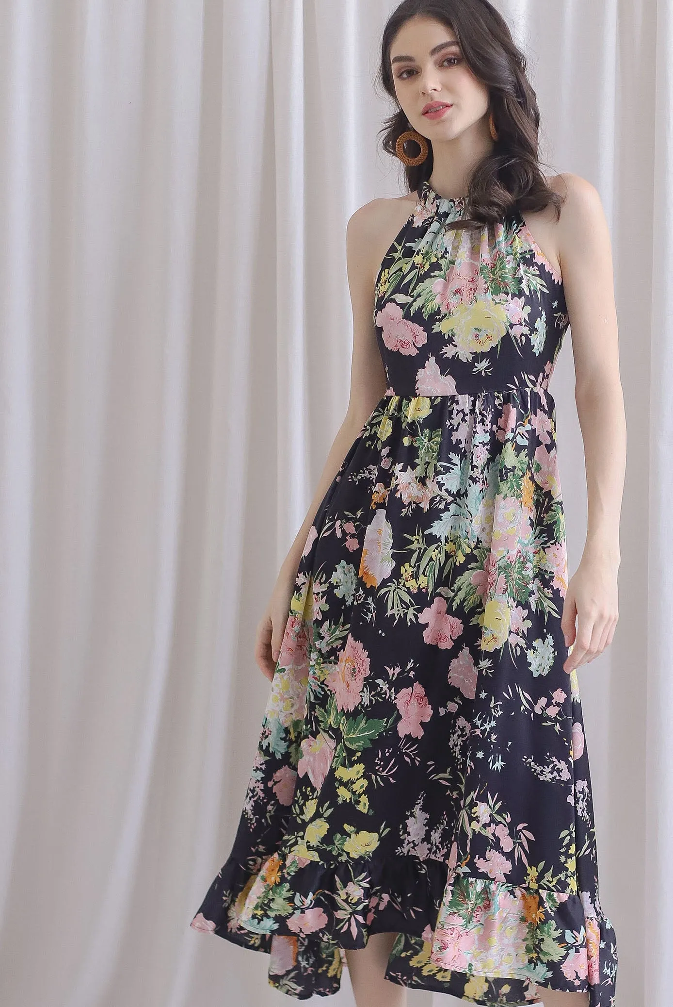 TDC Rosabella Halter Fishtail Dress In Black