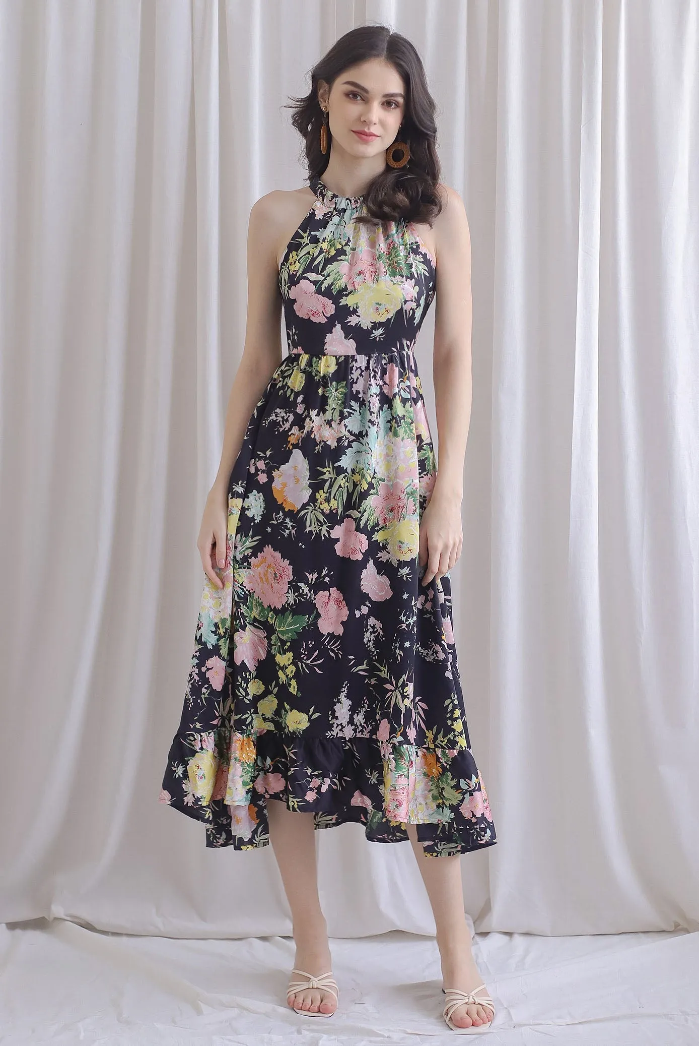 TDC Rosabella Halter Fishtail Dress In Black