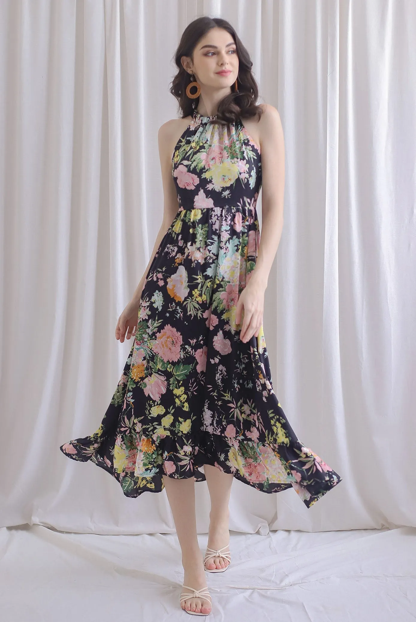 TDC Rosabella Halter Fishtail Dress In Black