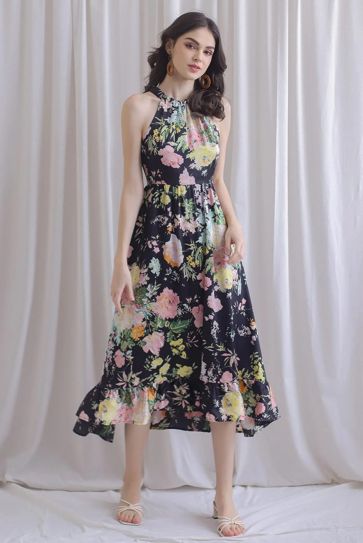 TDC Rosabella Halter Fishtail Dress In Black
