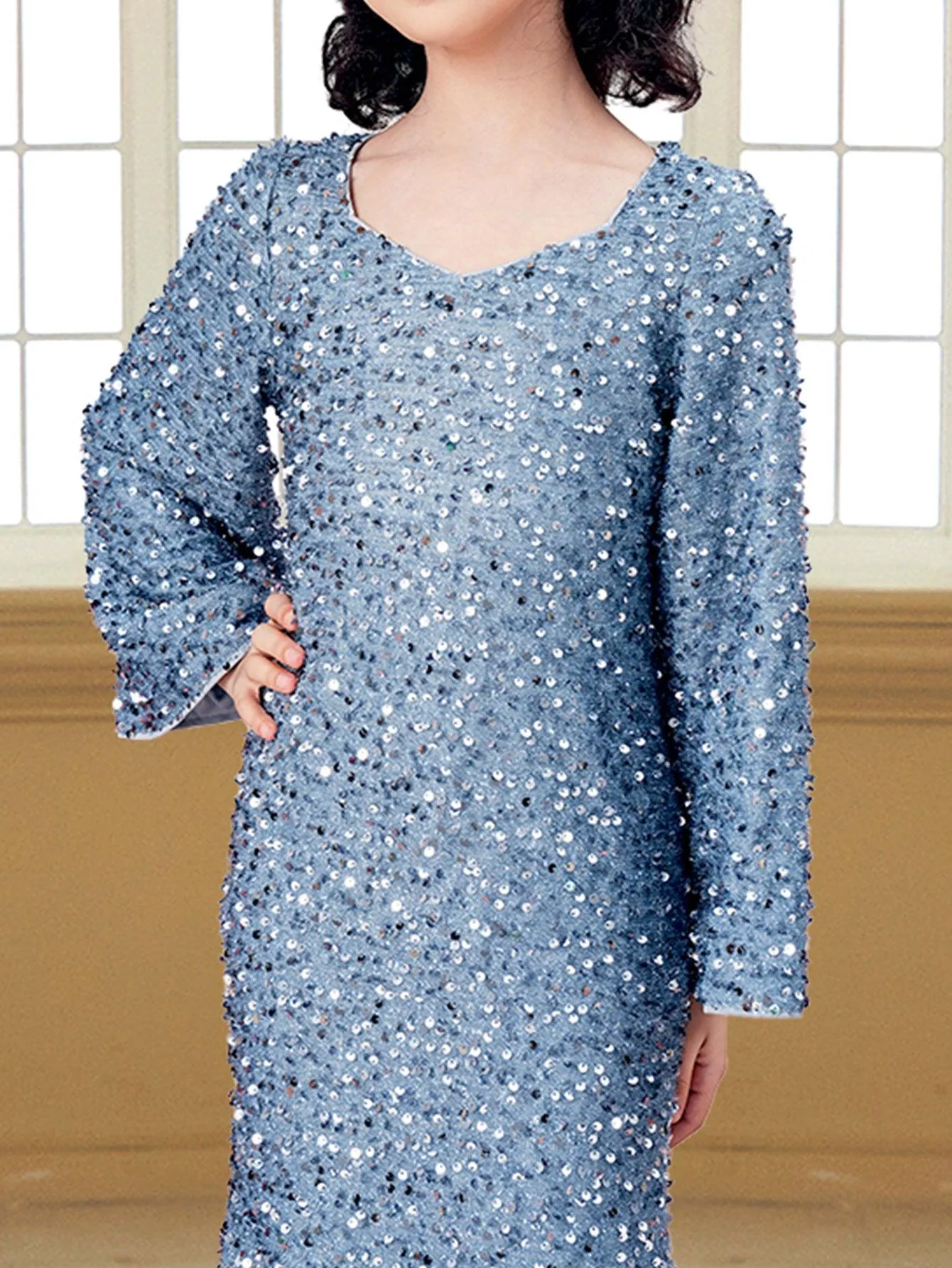 Teen Girl Grey Sequin Maxi Dress CM02010