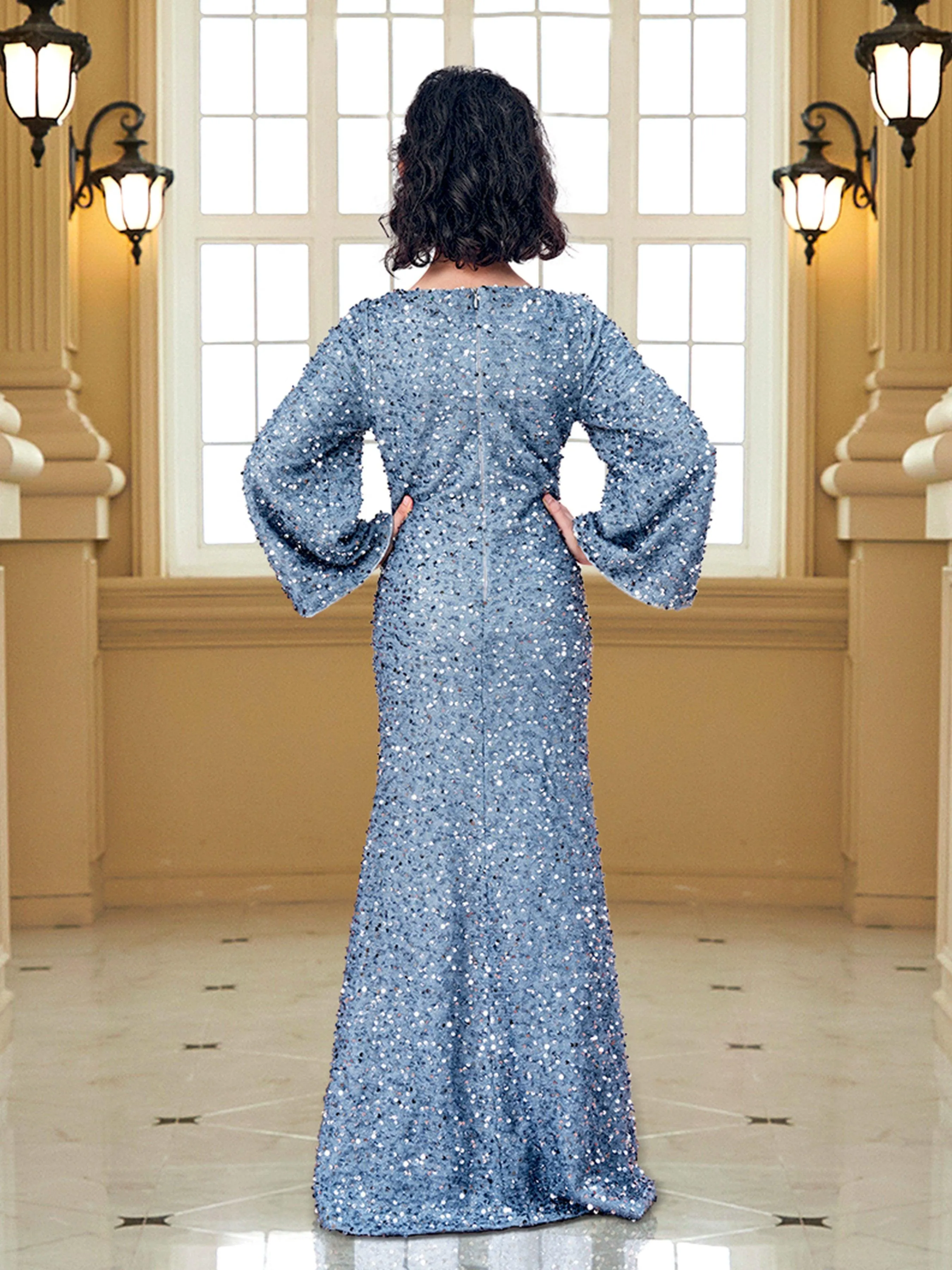 Teen Girl Grey Sequin Maxi Dress CM02010