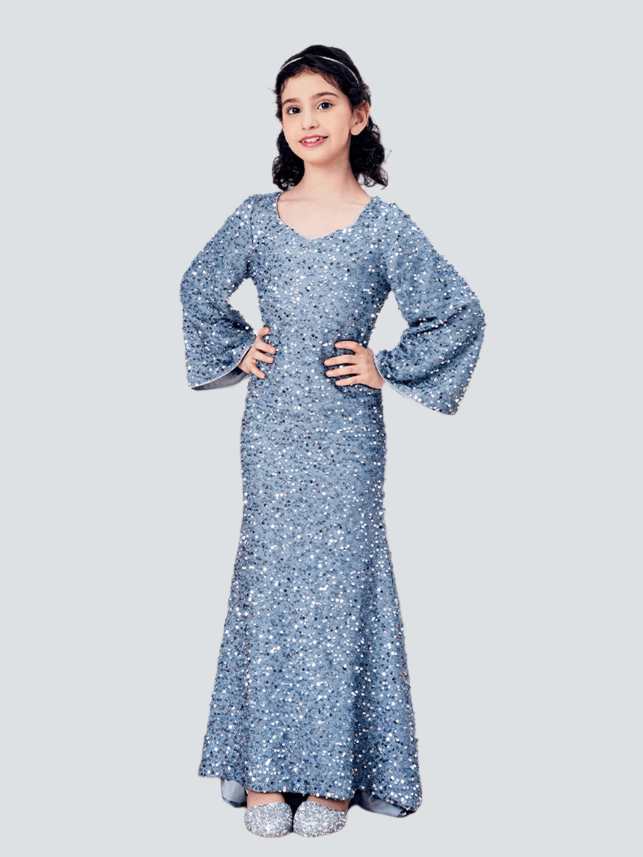Teen Girl Grey Sequin Maxi Dress CM02010