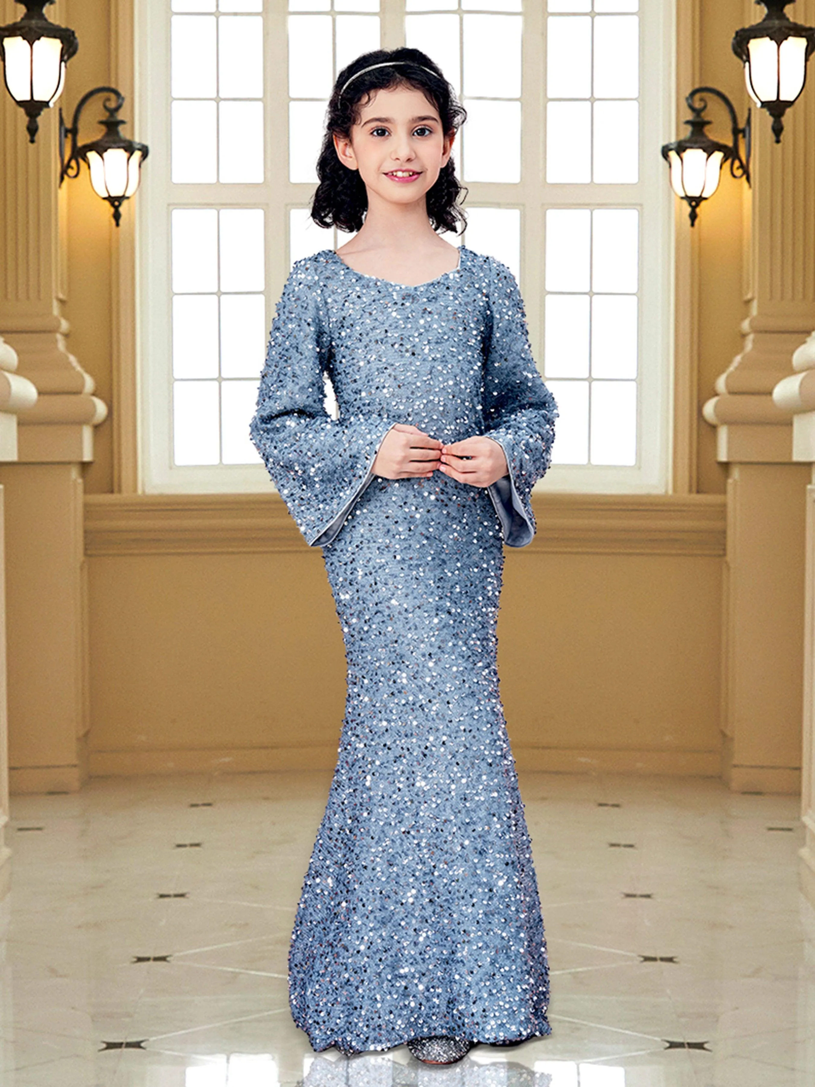 Teen Girl Grey Sequin Maxi Dress CM02010