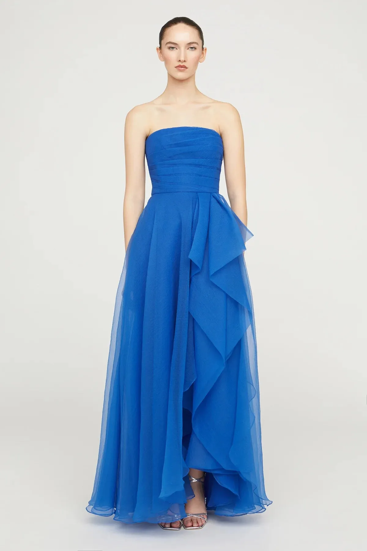 Teresa Strapless Draped Gown - Cornflower Blue