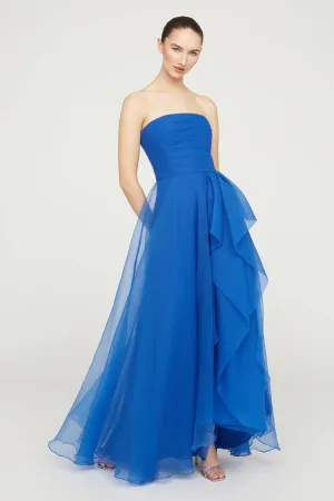 Teresa Strapless Draped Gown - Cornflower Blue