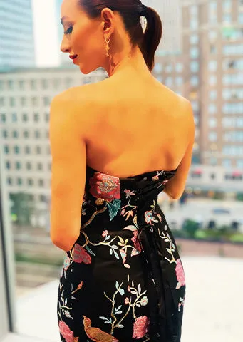 The "Mia" Strapless Floral Fishtail Gown