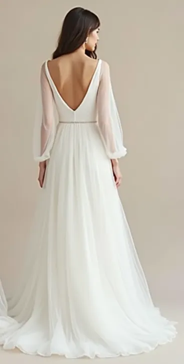 Timeless Grace – A-Line Wedding Dress with Sheer Chiffon Sleeves