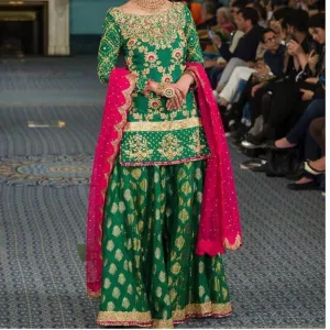 Traditional Mehndi Lehenga in Dark green # B2022