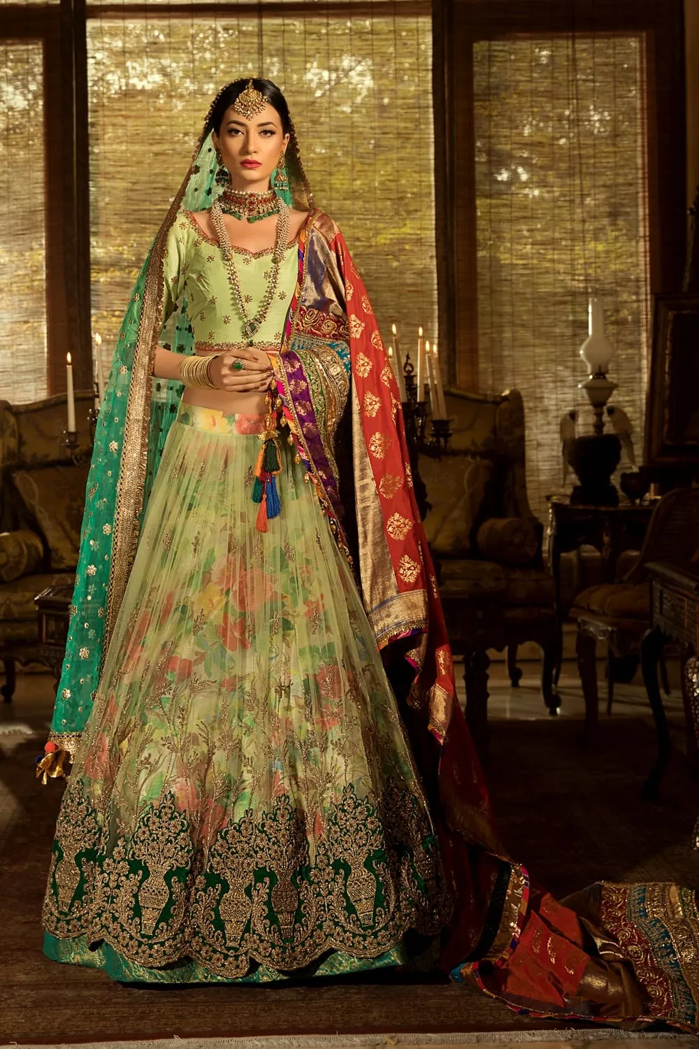 Traditional Mehndi Lehnga Choli in Pista Green Color #N7100