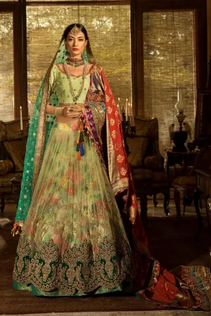 Traditional Mehndi Lehnga Choli in Pista Green Color #N7100