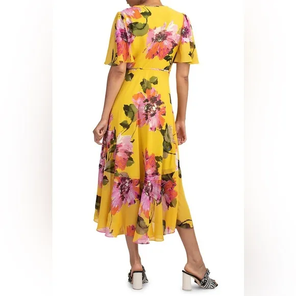 Trina Turk Yellow Flutter Sleeve Midi Sundress