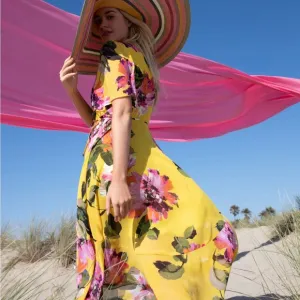 Trina Turk Yellow Flutter Sleeve Midi Sundress