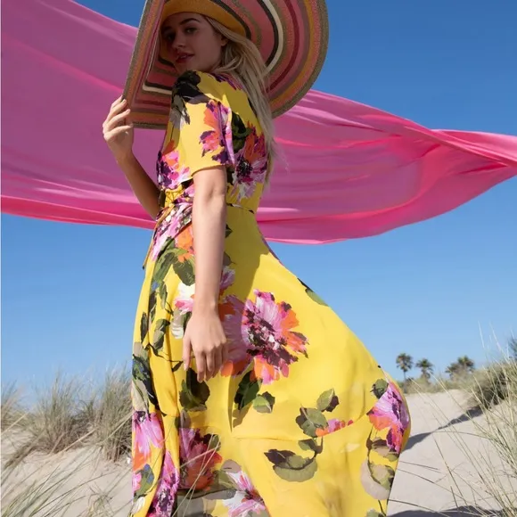 Trina Turk Yellow Flutter Sleeve Midi Sundress