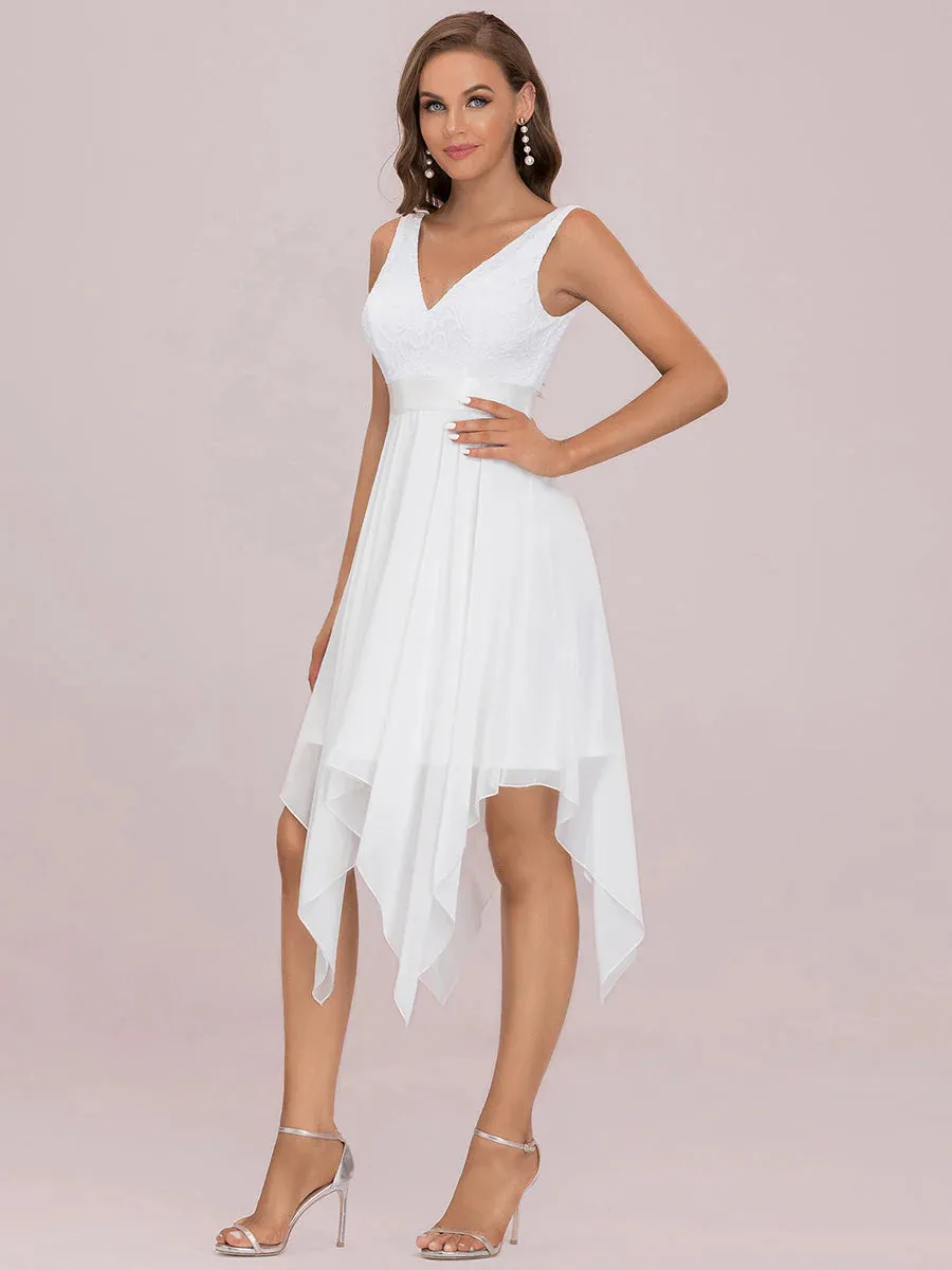 V Neck Lace Chiffon Elegant Wedding Dress