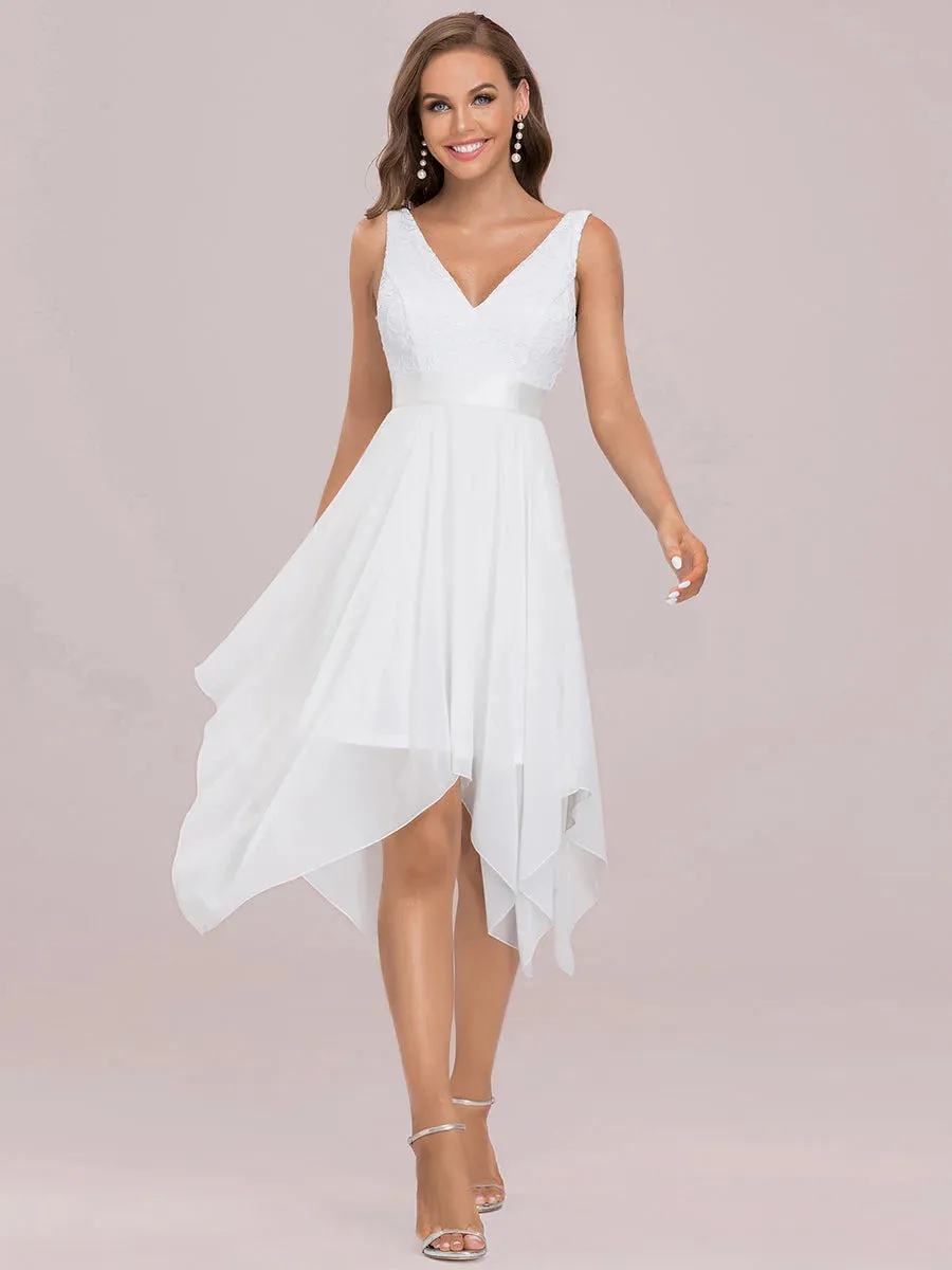 V Neck Lace Chiffon Elegant Wedding Dress