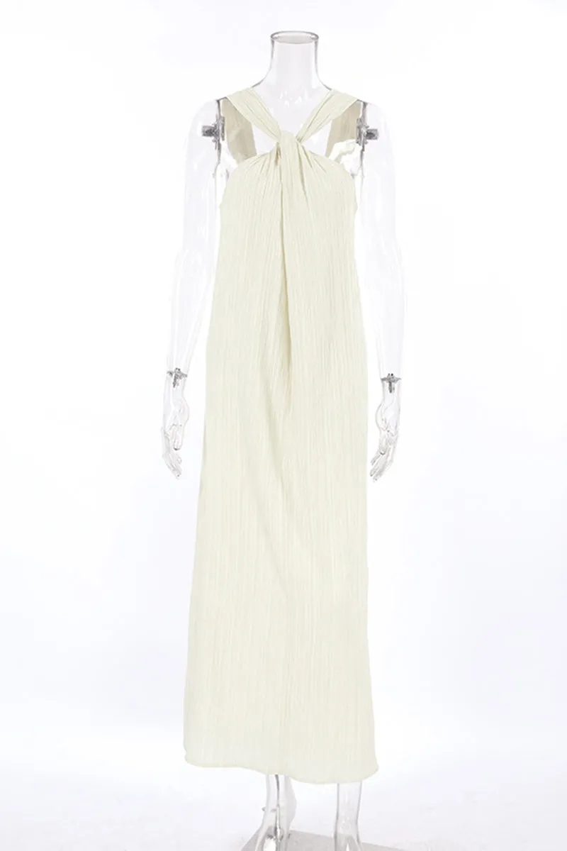 Vacation Ruched Halter Sleeveless Dresses(3 Colors)