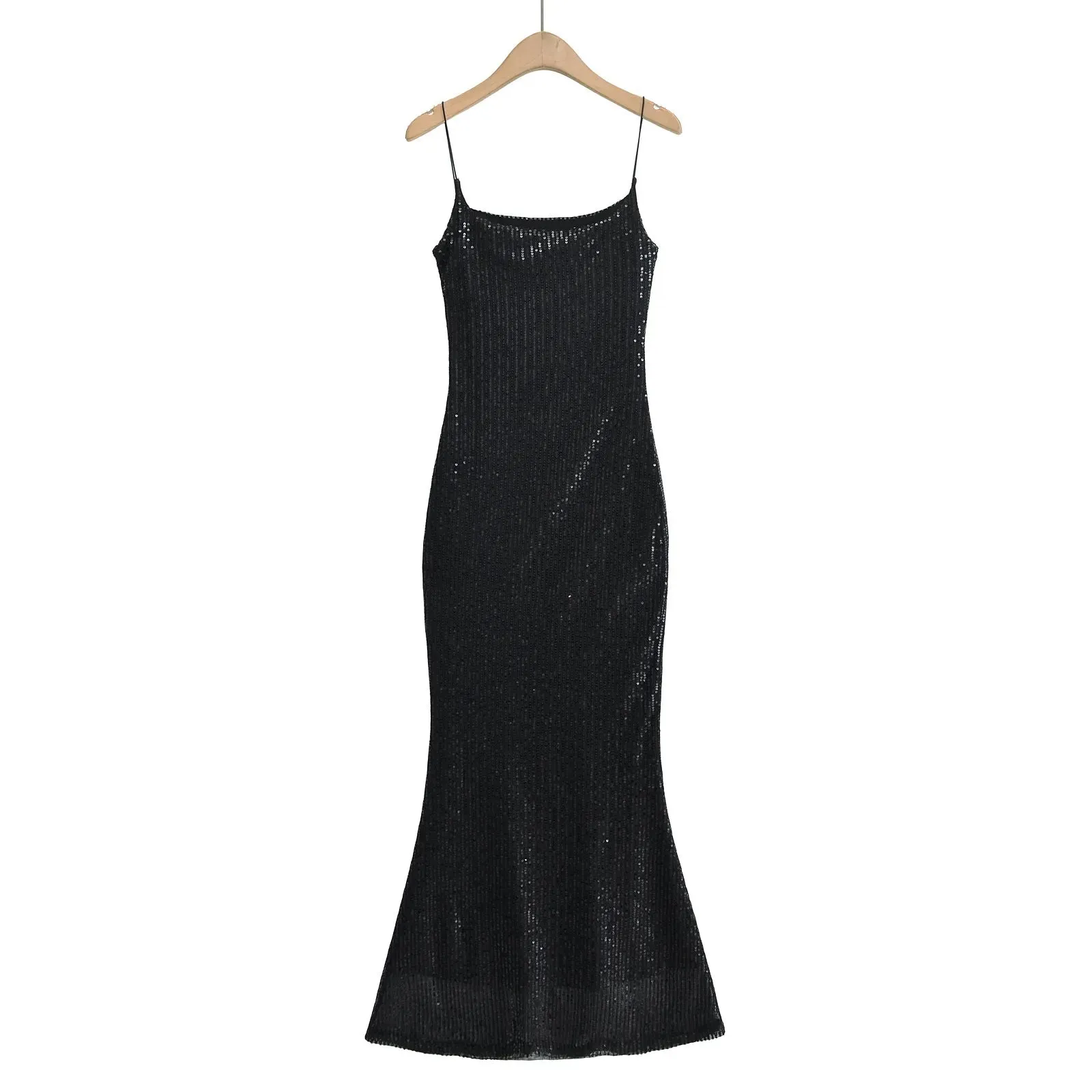 Valentia Black Sequin Bodycon Midi Dress
