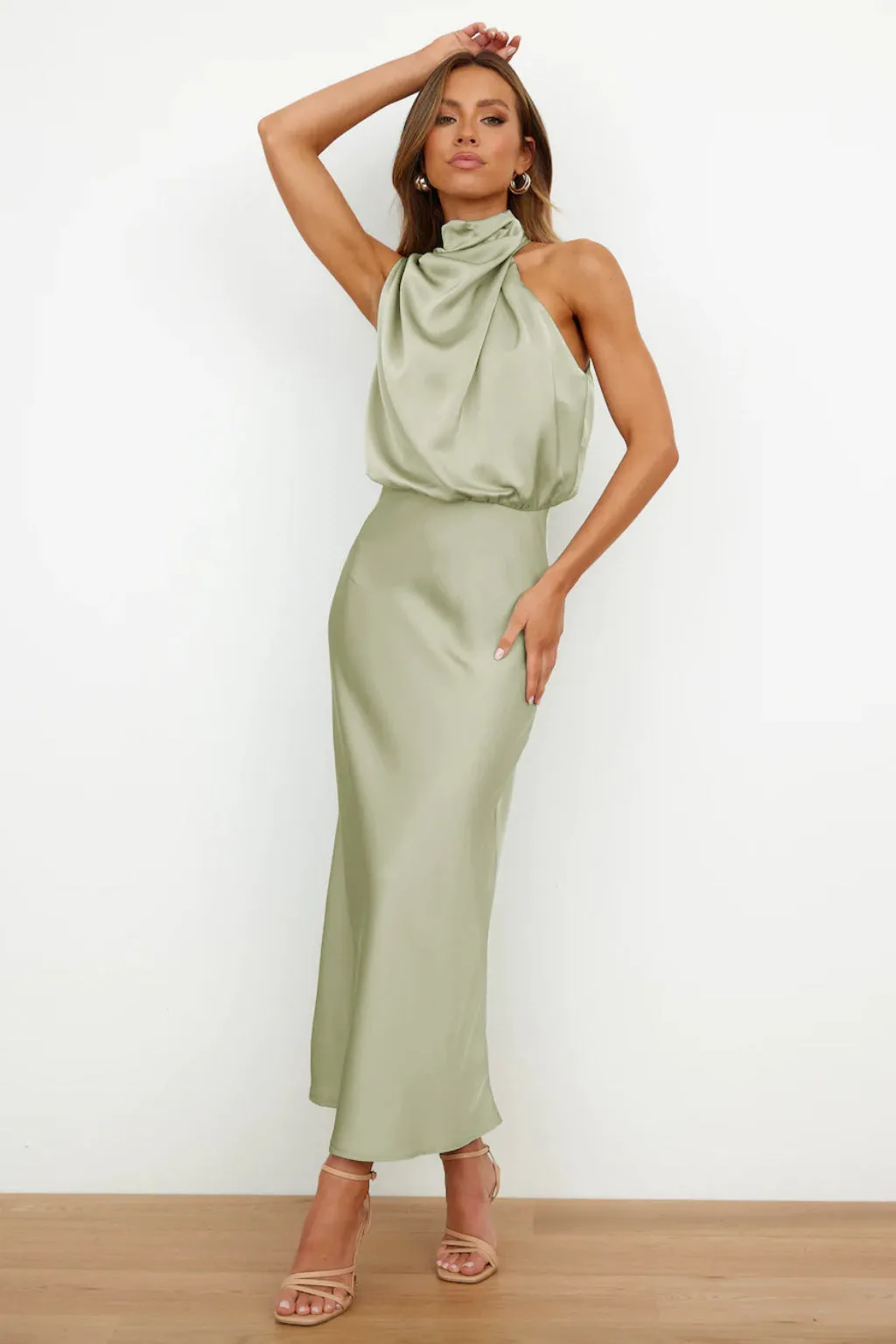 Valerie | Long Satin Dress With Halter Neckline