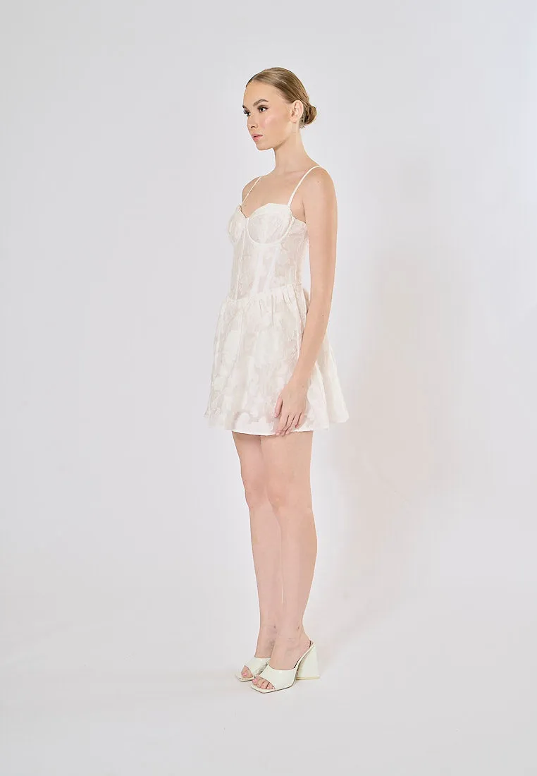 Vatican White Floral Pattern Bustier Corset Midi Dress