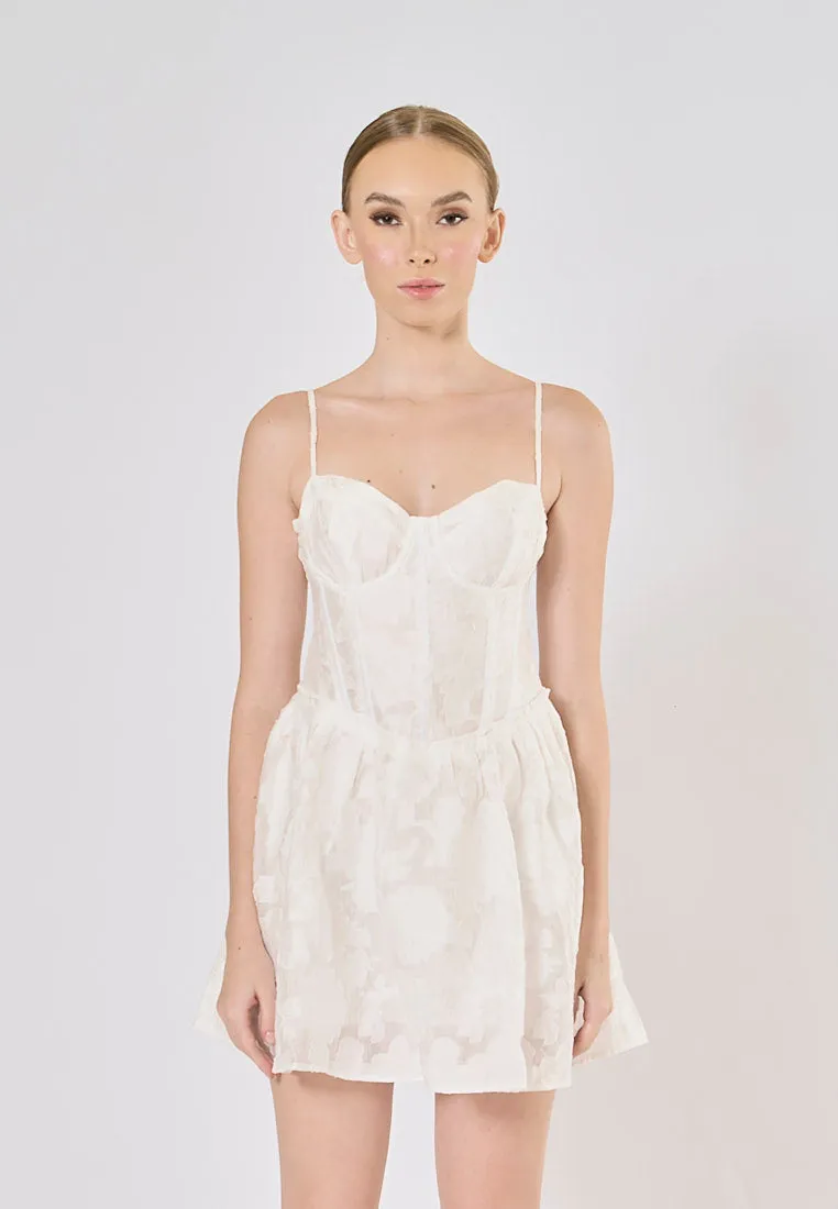 Vatican White Floral Pattern Bustier Corset Midi Dress