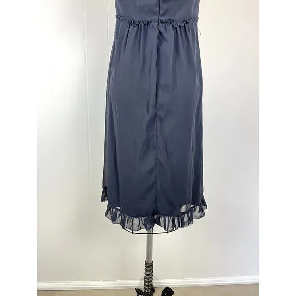 Vera Wang Bow Halter Dress 8 Blue Gray Ruffle Cocktail Bridesmaid Formal