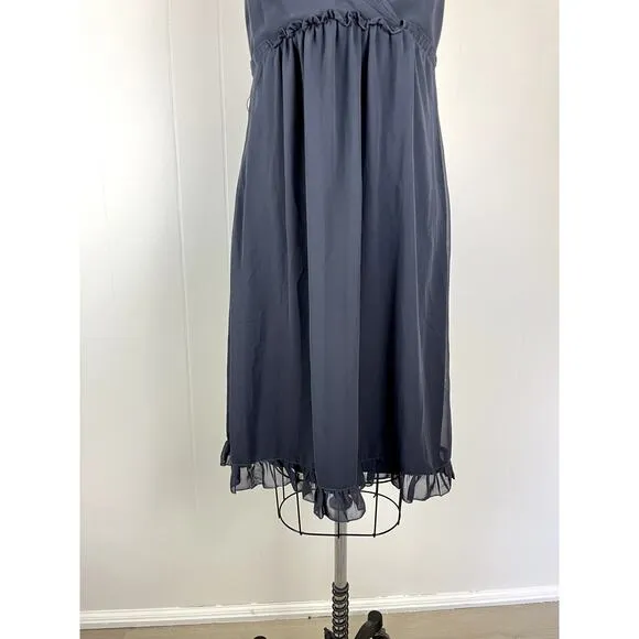 Vera Wang Bow Halter Dress 8 Blue Gray Ruffle Cocktail Bridesmaid Formal