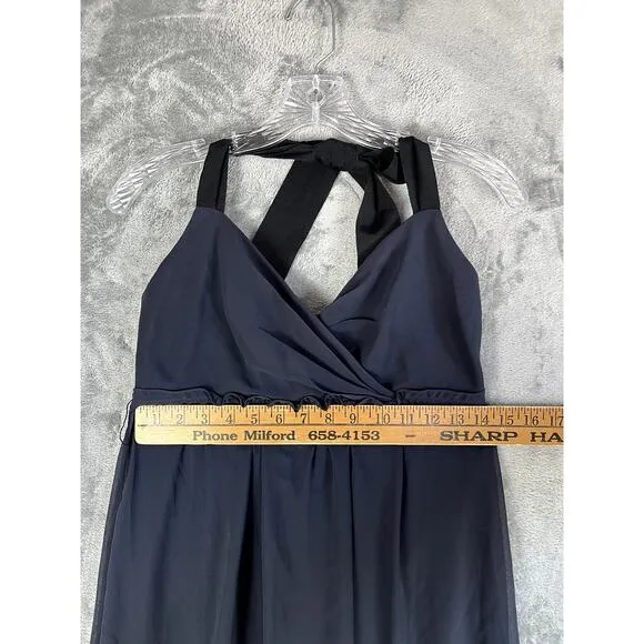 Vera Wang Bow Halter Dress 8 Blue Gray Ruffle Cocktail Bridesmaid Formal