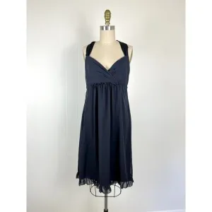 Vera Wang Bow Halter Dress 8 Blue Gray Ruffle Cocktail Bridesmaid Formal