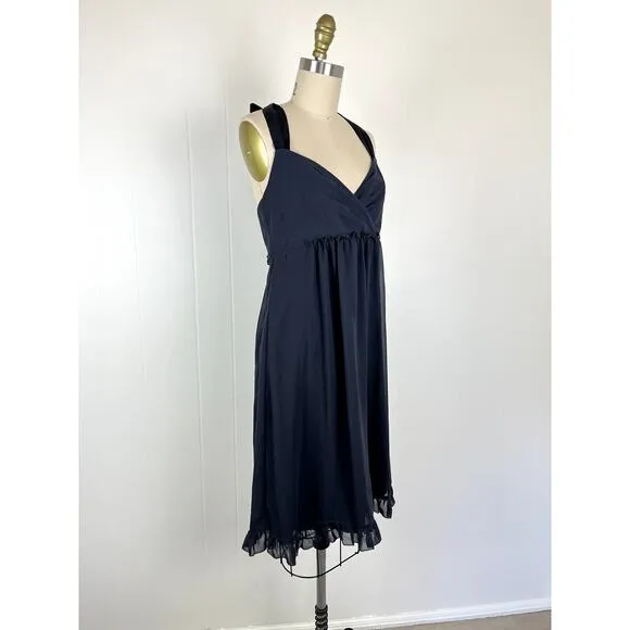 Vera Wang Bow Halter Dress 8 Blue Gray Ruffle Cocktail Bridesmaid Formal