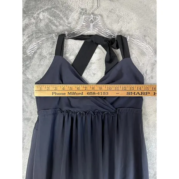 Vera Wang Bow Halter Dress 8 Blue Gray Ruffle Cocktail Bridesmaid Formal