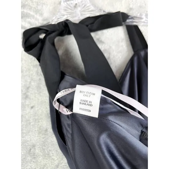 Vera Wang Bow Halter Dress 8 Blue Gray Ruffle Cocktail Bridesmaid Formal