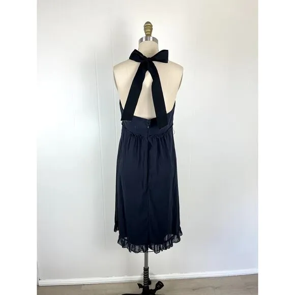 Vera Wang Bow Halter Dress 8 Blue Gray Ruffle Cocktail Bridesmaid Formal