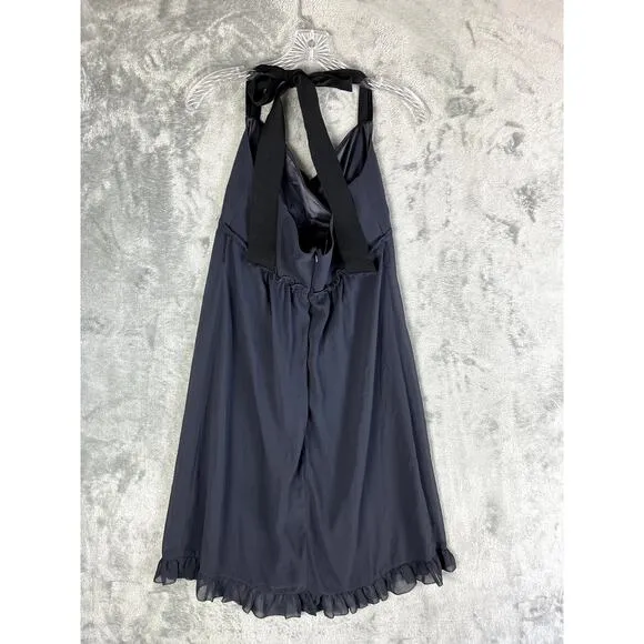 Vera Wang Bow Halter Dress 8 Blue Gray Ruffle Cocktail Bridesmaid Formal