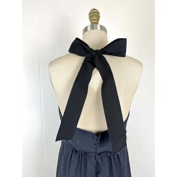 Vera Wang Bow Halter Dress 8 Blue Gray Ruffle Cocktail Bridesmaid Formal