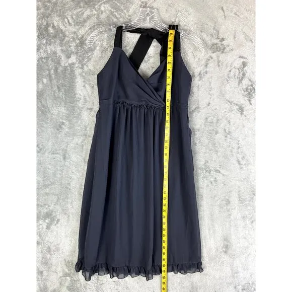 Vera Wang Bow Halter Dress 8 Blue Gray Ruffle Cocktail Bridesmaid Formal