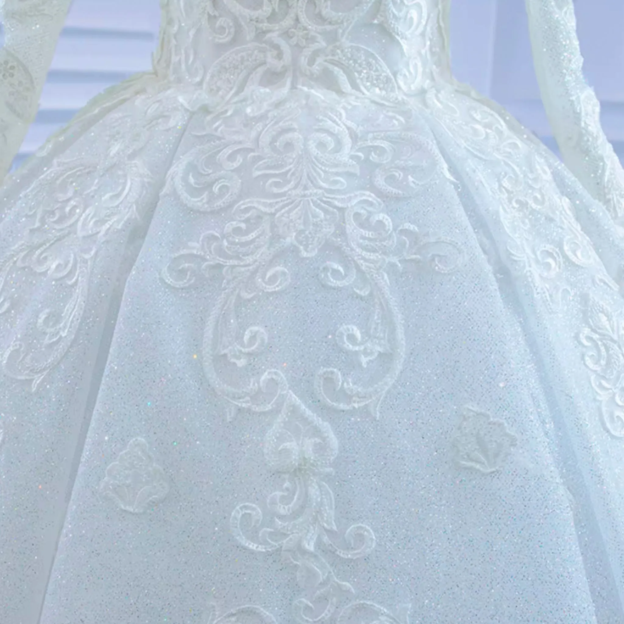 Vintage Beaded Lace Sheer Scoop Wedding Dress with Long Sleeves