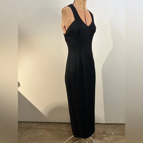 Vintage Jessica McClintock Gunne Sax Black Dress with Slit and Back Detail