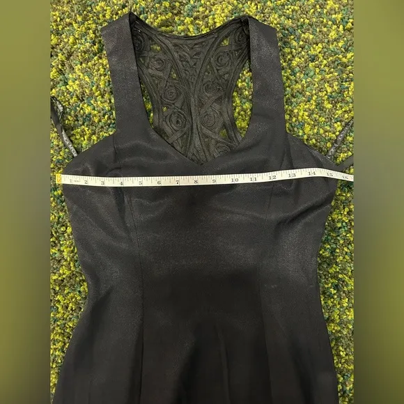 Vintage Jessica McClintock Gunne Sax Black Dress with Slit and Back Detail