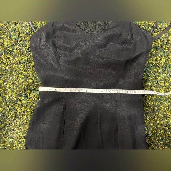 Vintage Jessica McClintock Gunne Sax Black Dress with Slit and Back Detail