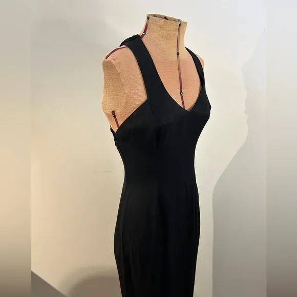 Vintage Jessica McClintock Gunne Sax Black Dress with Slit and Back Detail