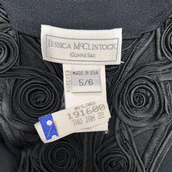 Vintage Jessica McClintock Gunne Sax Black Dress with Slit and Back Detail