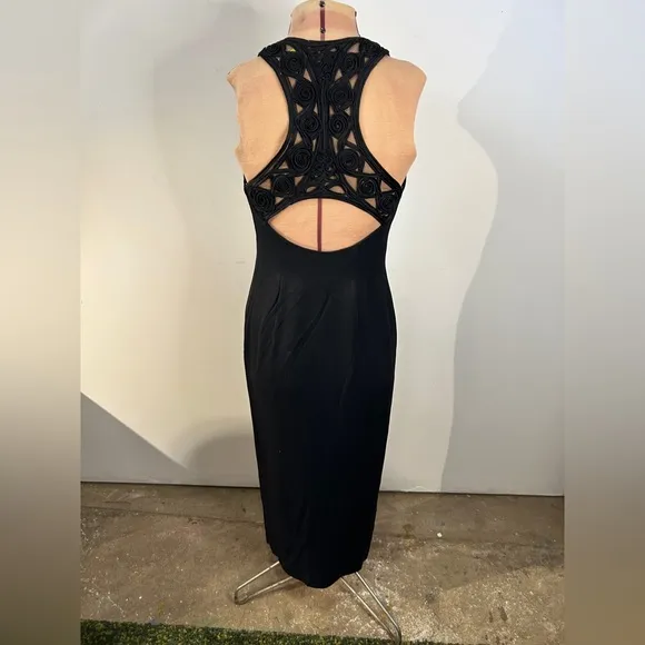 Vintage Jessica McClintock Gunne Sax Black Dress with Slit and Back Detail