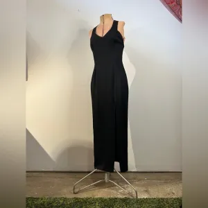 Vintage Jessica McClintock Gunne Sax Black Dress with Slit and Back Detail