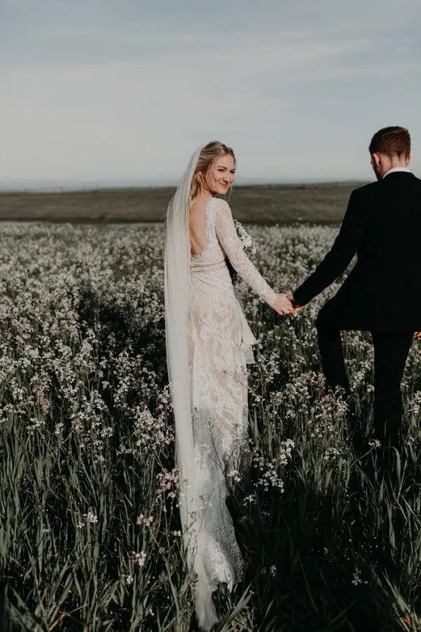 Vintage Long Sleeves Lace Mermaid Backless Wedding Dress, Bridal Gown, MW562