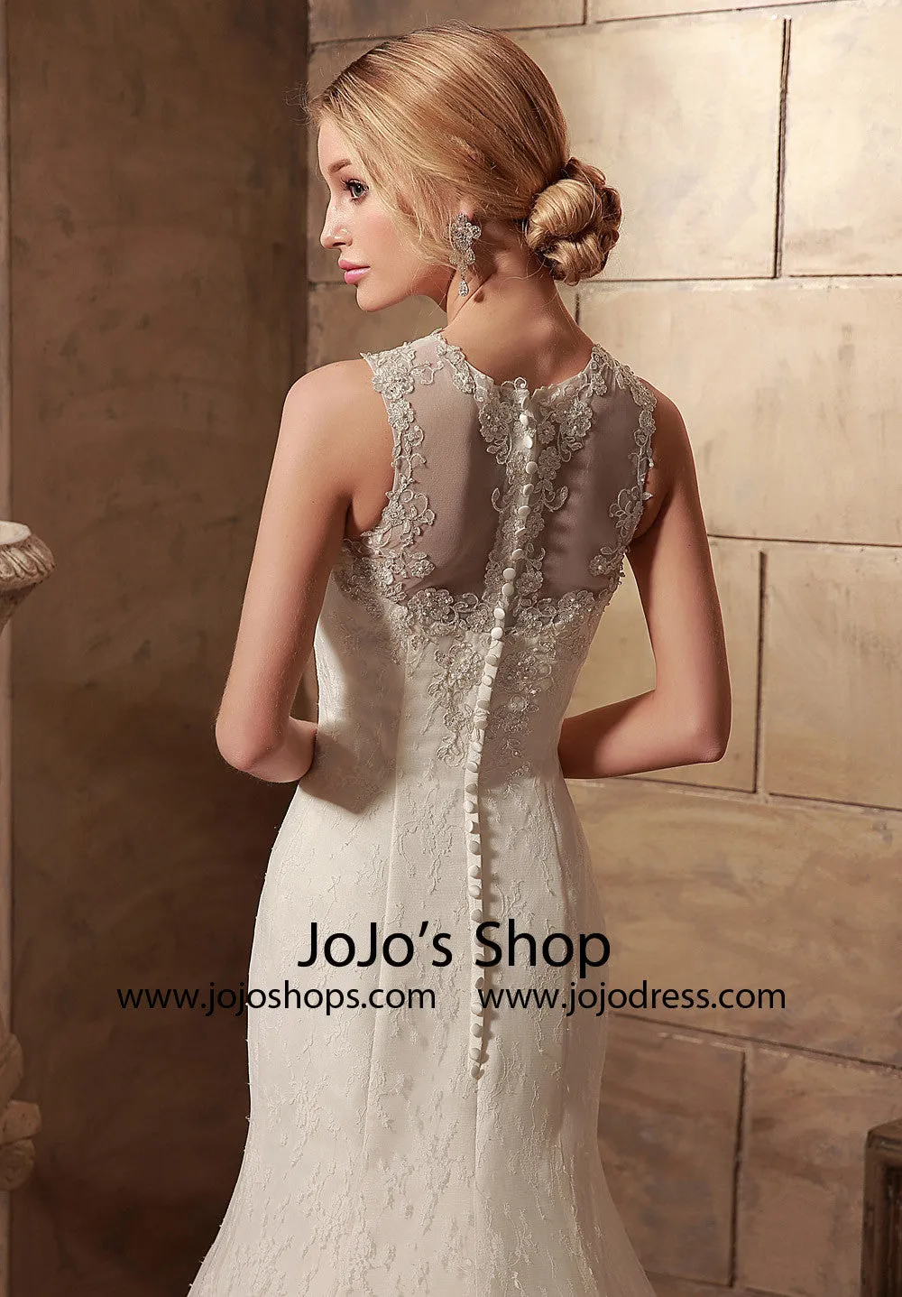 Vintage Style Lace Mermaid Wedding Dress with Illusion Neckline | HL1017