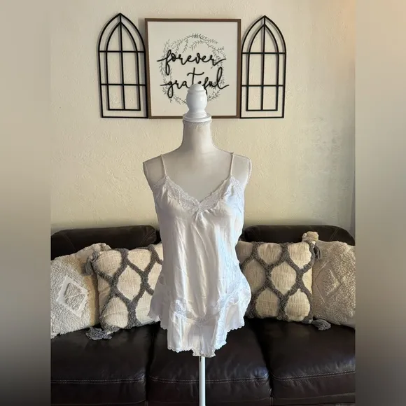VTG Woolite Sheri Gregory White Silky Satin Lace Romper Bodysuit Size L Bridal