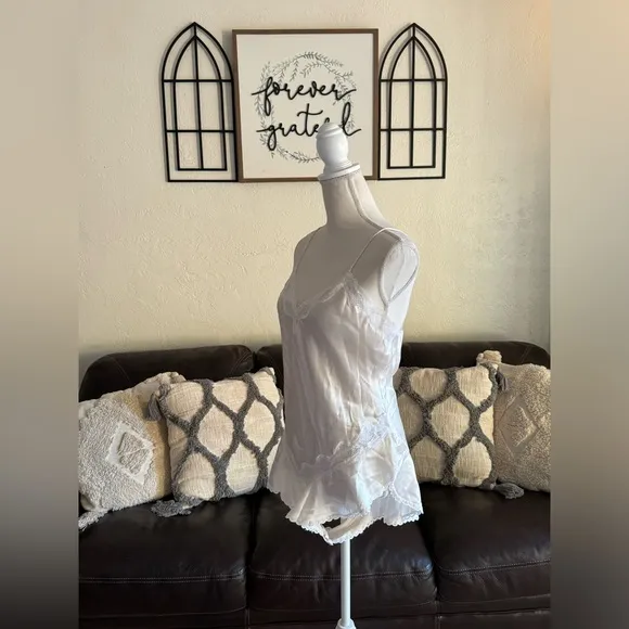 VTG Woolite Sheri Gregory White Silky Satin Lace Romper Bodysuit Size L Bridal