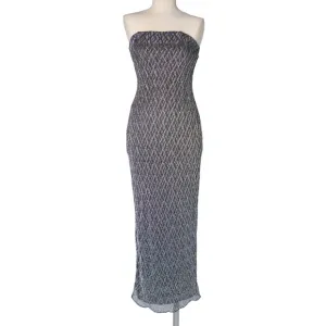 VTG Y2K Jessica McClintock XS Strapless Maxi Dress Glitter Prom Gown Art Deco