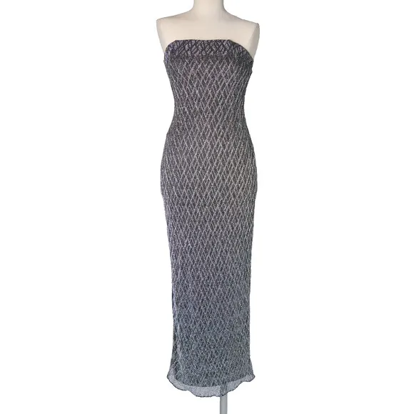 VTG Y2K Jessica McClintock XS Strapless Maxi Dress Glitter Prom Gown Art Deco